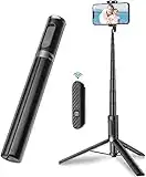 TONEOF 60" Cell Phone Selfie Stick Tripod,Smartphone Tripod Stand All-in-1 with Integrated Wireless Remote,Portable,Lightweight,Extendable Phone Tripod for 4''-7'' iPhone and Android(Black)