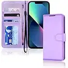 TECHGEAR Etui iPhone iPhone 13 Portefeuille - Housse en Cuir avec Rabat de Protection, Fentes pour Cartes, Béquille et Dragonne, Cuir PU Lavande Compatible avec iPhone 13