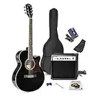 Max ShowKit Electro-Acoustic Guitar Pack, Full Size with 40 Watt Combo Amplifier, Steel String Set, Gig Bag, Strap, Picks and Digital Tuner Beginners Kit, Cut Away Black