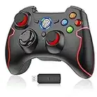 EasySMX [Manette PC PS3 Steam Sans Fil] 9013 Manette PC sans Fil, Manette Steam, Manette PS3 avec Dual Shock, Compatible pour PC Windows 11/10/8.1/8/7/XP/Vista, Steam, PS3(Noir+Rouge)