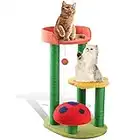 Calmbee Torre de gato con árbol de gato, rascador de gato con adorable seta, actividad de escalada de gato de sisal natural Torre de flores para gatos, gatitos y mascotas