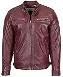 Veste de motard en cuir véritable pour homme Style décontracté Café Racer Bowie, bordeaux, XL