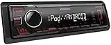 Kenwood KMM-205 - Autoradio USB con RDS (sintonizzatore ad alte prestazioni, MP3, WMA, FLAC, ingresso AUX, Android Control, Bass Boost, 4 x 50 Watt, rosso) nero