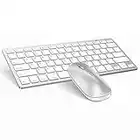 Wireless Bluetooth Keyboard and Mouse Combo, OMOTON Keyboard with Mouse for iPad（iPadOS 13 and Above）, Other Bluetooth Enabled Devices, Silver White