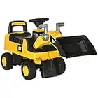 CAT Licensed Kids Construction Ride-On Toddler Digger Excavator Foot-To-Floor Ride-On Toy w/Manual Shovel, Horn, Hidden Storage, for Ages 1-3 Years