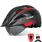 Victgoal Bike Helmet with USB Rechargeable LED Light Removable Magnetic Goggles Visor Breathable MTB Mountain Bicycle Helmet for Unisex Men Women Adjustable Cycle Helmets (L: 57-61 cm, Black Red)