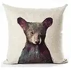 Andreannie Nordic Simple Ink Painting Watercolor Animal Adorable Bear Cotton Linen Throw Pillow Case Personalized Cushion Cover New Home Office Decorative Square 18 X 18 Inches
