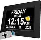 MAXCULUX Digtal Clock with Day and Date for Seniors, Auto DST, 19 Alarm Settings & Auto Night Dimmable, Clock for Elderly Dementia Alzheimers