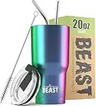 Greens Steel BEAST Tazza Termica da Viaggio - 550 ml I Arcobaleno I Doppia Parete Inox Termos Caffè Isolato I con 2 Cannucce Riutilizzabili & Spazzolino per Pulizia I Ideale per Caffè Freddo o Caldo