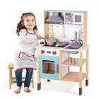 TOOKYLAND Wooden Kitchen Toddler Kitchen Playset with Real Light & Sound, Kids Play Kitchen with Removable Sink, Microwave, Range Hood, Stove, Oven, Toy Kitchen Sets for Girls Boys Gift Age 3+