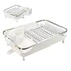 Erreke Escurridor de Platos Extensible, Drena al Fregadero, Escurreplatos Plegable, Rejilla de Acero Inoxidable, Escurre Platos Encimera Cocina. Tamaño 29-46 x 35 cm. (Blanco)