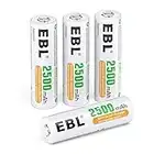 EBL AA Rechargeable Batteries 2500mAh, Ni-MH Pre-Charged Double AA Batteries 1.2V Pack of 4, Battery Case Included