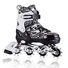 Kuxuan Boys Camo Black & Silver Adjustable Inline Skates with Light up Wheels, Fun Illuminating Roller Blading for Kids Girls Youth - Small(Y10-Y13).