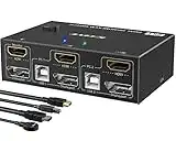 Commutateur KVM HDMI + Displayport double moniteur 4K @ 60 Hz, 2K @ 120 Hz MLEEDA USB HDMI DP pour 2 ordinateurs, partage 2 moniteurs et 4 ports USB 2.0, télécommande filaire et 4 câbles inclus