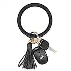 AnnabelZ Keychain Bracelet Wristlet Bangle Key Holder Round Keyring Leather Tassel Key Ring Chain for Women Girls, Black, Small