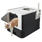 Foldable Cat Litter Box, Top Entry Kitty Litter Box with Lid & Scoop Extra Large Space Enclosure Toilet (Black) - LIVINGbasics