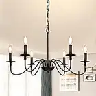 DLLT Farmhouse Chandeliers, 6-Light Industrial Black Iron Chandelier Lighting, Vintage Candle Ceiling Pendant Light Fixture for Kitchen Island, Foyer, Living Room, Dining Room, Hallway, E12 Bulb Base