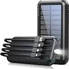 Power-Bank-Solar-Portable-Charger - 40000mAh Power Bank Large Capacity Built in 3 Output and 1 Input Cables and Flashlight 5V3.1A Quick Charge Compatible with All Smart Phones and USB Devices(Black)