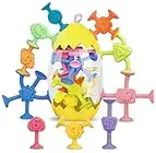 Jouets d'aspiration pour Enfants Squiz Toys Jouets de Bain Ensembles de Jouets sensoriels pour Enfants 10 pièces Doux Slicone Animal Texturé Sucker Toys avec Stockage d'oeufs de Pâques