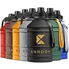 Khroom gourde inox sport 1,3/2,2 litres étanche pour Le Sport, Le Fitness et Les activités en extérieur | gourde musculation bouteille d'eau en acier 2l | grande gourde XXL 2.2L Noir