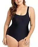 DELIMIRA Women's Plus Size Swimsuit One Piece Bathing Suit Backless Basic Modest Swimwear Black 20 Plus