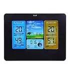 Wireless Weather Station for Indoor Outdoor, Bewinner LCD Digital Wireless Weather Station Clock Portable for Wall-Mounted or Up-Right Thermometer Indoor&Outdoor Humidity (Black)