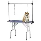 PawHut Adjustable Dog Grooming Table Rubber Top 2 Safety Slings Mesh Storage Basket Heavy Metal Blue 42.25"x 23.5" x 67"