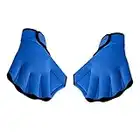 Qzc Pair of Aquatic Fitness Swim Training Gloves Water Resistance Training Aqua Fit Webbed Gloves (Blue, Large)