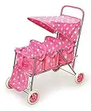 Badger Basket Toy Doll Folding Pretend Folding Triple Doll Stroller for 18 inch Dolls - Pink/Polka Dots