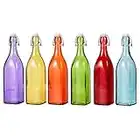 DRULINE vinaigre et Huile Distributeur Bouteille en Verre Distributeur d'HUILE VINAIGRE Distributeur Verre Bouteille Fermeture A Bride 500ml - Ensemble de 6 économies (1x Chaque Couleur)