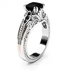 925 Sterling Silver Shiny Full Diamond Black Gemstone Ring Cubic Zirconia Rings CZ Diamond Ring Eternity Engagement Wedding Band Ring for Women (Silver, US Code 9)