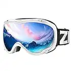 ZIONOR Lagopus Ski Snowboard Goggles UV Protection Anti-fog Snow Goggles for Men Women Youth - B1 White Frame Silver Lens