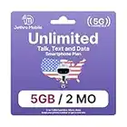 Jethro Mobile USA Sim Card (60 Days) Unlimited Talk/Text/Data (5GB High-Speed), Calls to Canada Unltd, No Pre-Activation Required, 3-in-1 Prepaid Sim Kit