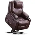 MCombo Electric Power Lift Recliner Chair Sofa with Massage and Heat for Elderly, 3 Positions, 2 Side Pockets, and Cup Holders, USB Ports, Faux Leather 7040 (Medium, Dark Brown)