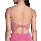 Aoxjox Women's Workout Sports Bras Fitness Padded Backless Yoga Crop Tank Top Twist Back Cami (Pink, X-Small)