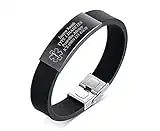 PJ JEWELLERY Personalised Customised Silicone Sport Wristband Stainless Steel ID Plate Medical Alert Bracelets SOS Emergency Sports Outdoor Daily Bracelet for Mens Teens Adjustable