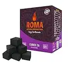 DeNourish ROMA Natural Coconut Charcoal Cubes (26mm) 64 Pcs Shisha Coal Cubes 2 Hours Burning Time- Charcoal Hookah Cube No Smoke No Chemicals Low Ash Perfect for Shisha/Hookah Enthusiasts