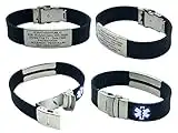 Medical Alert Bracelet Black Sport: Hypoallergenic Waterproof ID Bracelet, Free Laser Engraving, Free Economy Shipping, Emergency Medical Card Included.