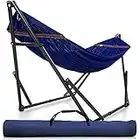 Tranquillo 550lb Capacity 2 Persons Instant Set Up NO Screw Needed Foldable Portable Double Hammock with Stand & Carry Bag for Garden Camping, Blue