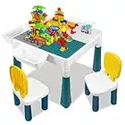 UISEBRT Ensemble de Table et Chaise pour Enfant avec 2 Chaises Table de Jeu Enfants avec 163 Blocs de Construction - Multifonctions pour Enfants Briques de Construction Table