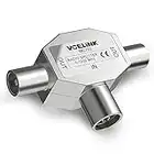 VCELINK Répartiteur Coaxial d'Antenne TV Blindé T-Couplage de Télévision 2 Mâle vers Femelle Adaptateur Coaxial en Métal 0-1000Mhz Argent