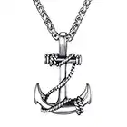 MOO&LEE Mens Stainless Steel Nautical Anchor Necklace Vintage Navy Mooring Rope Anchor Pendant with 24 Inches Link Chain