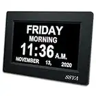 SSYA [Newest Version] 7 Inch Calendar Clock - 12 Alarm Options, Level 5 Auto Dimmable Display,Extra Large Impaired Vision Digital Clock with Non-Abbreviated Day & Month Alarm Clock (7 inch)