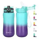 12 oz Insulated Kids Water Bottle with Straw/Chug/2 One-Click-Open Lids 10 Stickers Fruit Strainer Stainless Steel Water Bottles Double Wall Vacuum Wide Mouth BPA Free Sweat & Leak-Proof for School