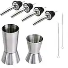 Achengqi 2pz Misurino da Bar Doppio Cocktail Jig Misurino Dual Spirito Misura Tazza Bar Strumenti per Barman Misurino doppio in acciaio inossidabile,Con 2 Spazzole e 4 Versatori di Liquore (CQ00010)