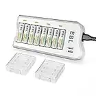 EBL Upgraded 8 Bays AA AAA Battery Charger with USB Ports and 8 Counts 2800mAh AA Batteries, Rechargeable Batteries and Charger Set