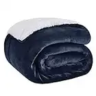 Bedsure Sherpa Fleece Throw Blanket for Couch - Thick and Warm Blanket for All Seasons, Soft and Fuzzy Throw Blanket for Sofa, Fall Throw Blanket, Navy, 50x60 Inches