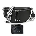 Atgbiem bauchtasche damen stylisch brusttasche Crossbody Bag Damen Breiter Gurt veganes Leder Schwarz Kreditkartenpaket senden