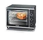 SEVERIN Horno tostador con función de convección, mini horno tostador con grill y recogemigas, horno pequeño con 1 bandeja de asado y asador giratorio, 1600 W, 30 L, negro, TO 2056