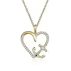 OLIVIASO 925 Sterling Silver Heart Necklace with Anchor Pendant 14K Gold Plated Nautical Love Heart Necklace Jewelry for Women Anniversary Birthday Gifts for Her,18''